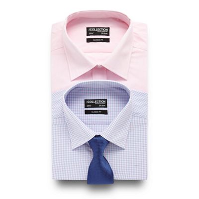 The Collection Big and tall set of two pink and purple patterned regular fit shirts with a dark blue tie